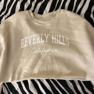 Beverly Hills Beige Wild Rose Cropped Sweatshirt Size Medium